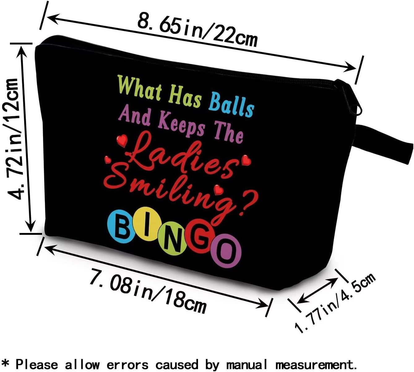 Colorful Bingo Makeup Bag Funny Bingo Slogan Print Toiletry Organizer Pouch with Zipper Colorful Bingo Small Cosmetic Bag Present for Bingo Lovers Women Friends
