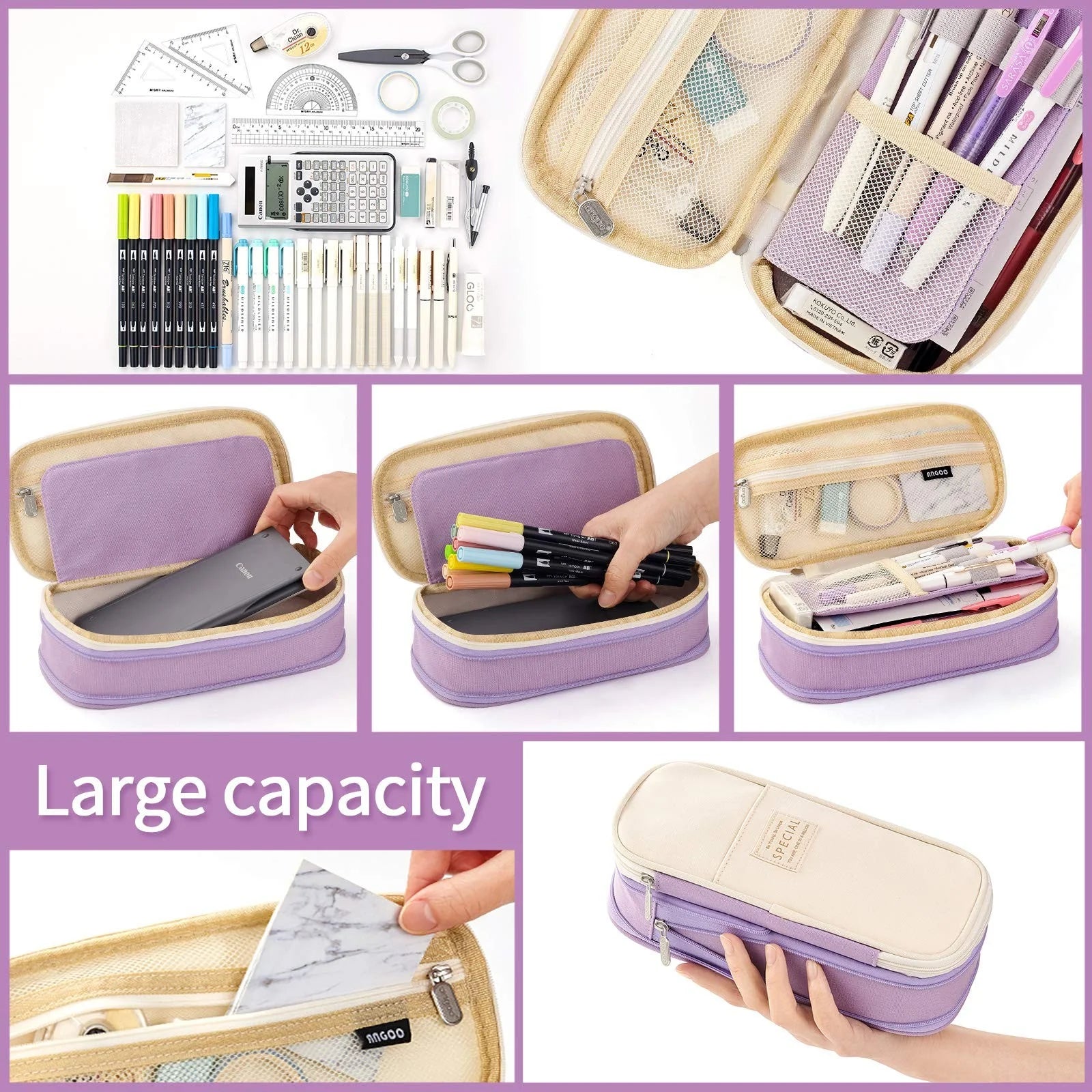 Canvas Big Capacity Pencil Case Organizer
