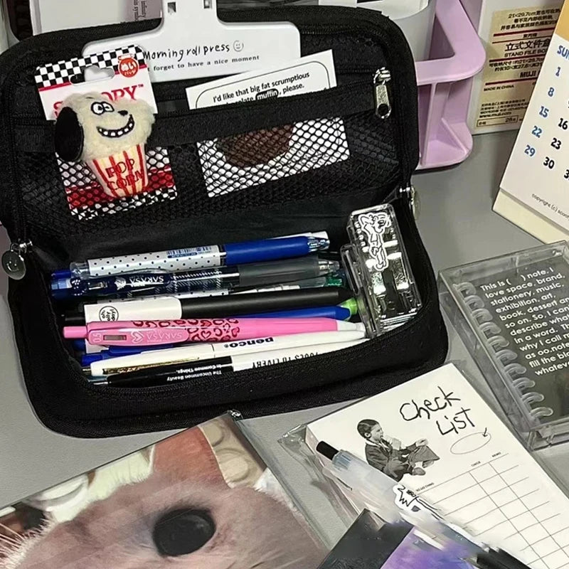 Simple Black and White Pencil Case Plaid Pencil Bag Kawaii Stationery Storage Bag for Kids Girls Back to School Supplies Gift