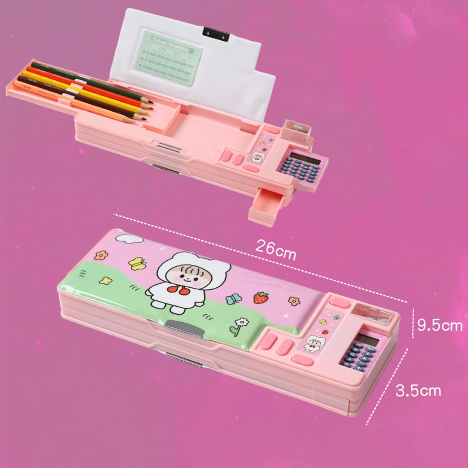 Pencil Cases Stationery Supplies School Cute Cartoon Universe Large Capacity Mulfunction with Calculator and Pencil Sharpener
