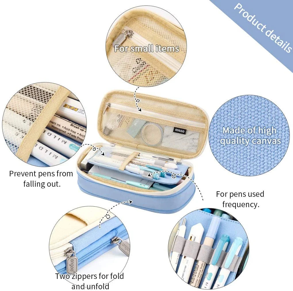 Large Capacity Pencil Case, Light Blue