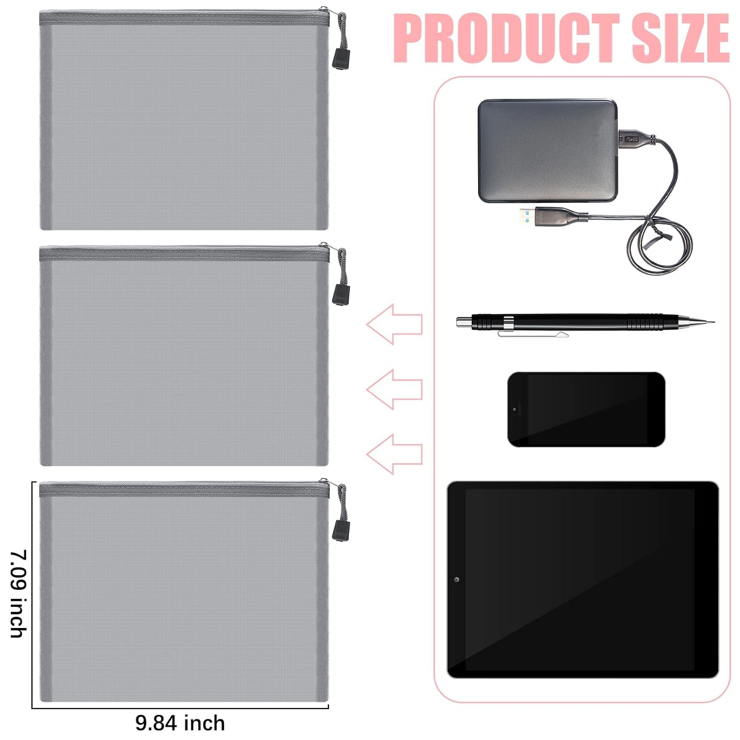 15 Pieces Mesh Bags Mesh Zipper Pouch Makeup Bags Cosmetic Travel Organizer Pouch Pencil Case(9.84 X 7.09 Inches,Gray)