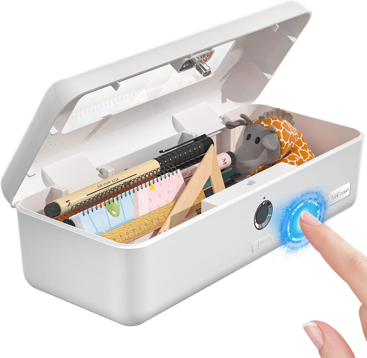 Biometric Fingerprint Storage Box Money Jewelry Safe Multifunction Cash Office College School Gift for Adults Teens Girls Boys