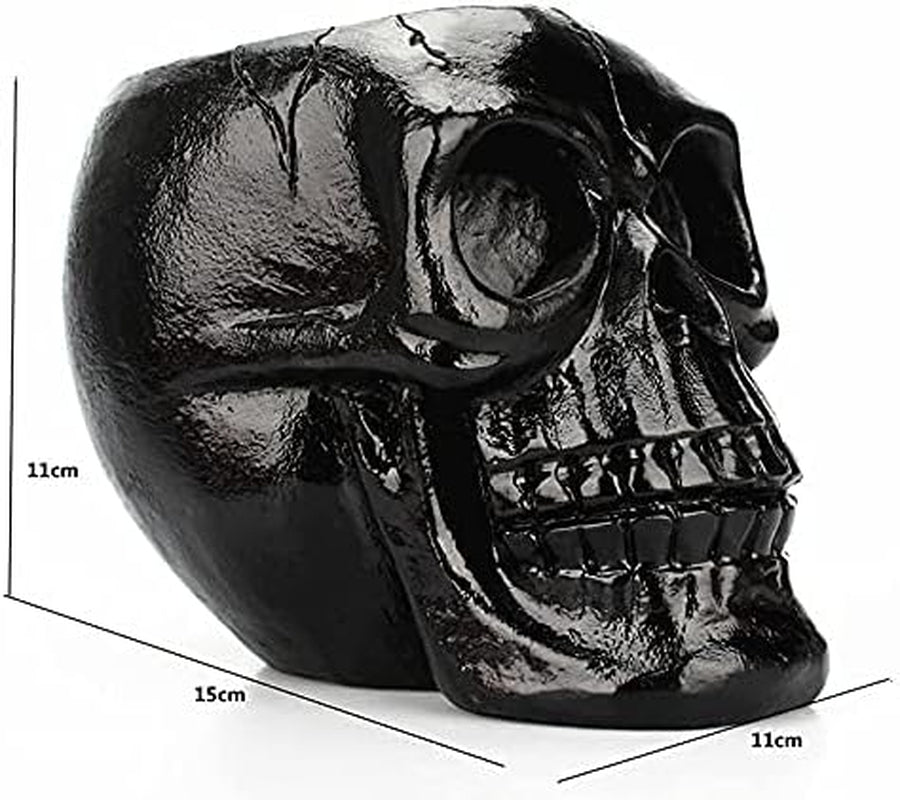 Skull Resin Storage Box Tube Creative All Hallows' Day Skull Head Figurine Skeleton Statue Jewellery Pot Container Pen Holder Black