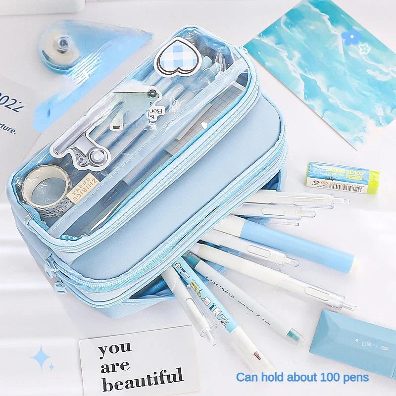 New Transparent Pencil Case Large Capacity Simple Pencil Case Multifunctional Student Stationery Storage Bag