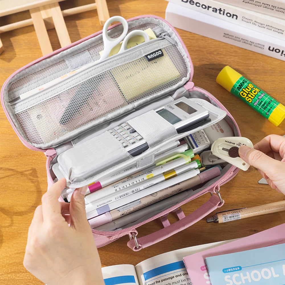 Pencil Bag Multifunctional Pencil Pouch with Handle Travel Simple Stationery Bag with Compartment Art Tool & Sketch Storage Box