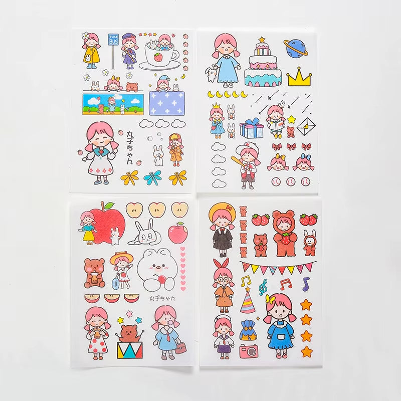 Stickers 4 Sheets/Set Cute Diary DIY Planner Kawaii Sticky Scrapbooking for Girls Decorative Back to School Stationery Supplies