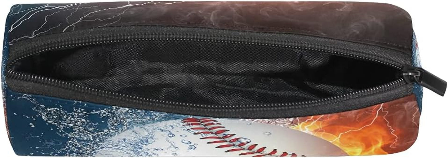 Pencil Bag Sport Baseball Fire Water, Pencil Case Pen Zipper Bag Pouch Holder Makeup Brush Bag for School Work Office2