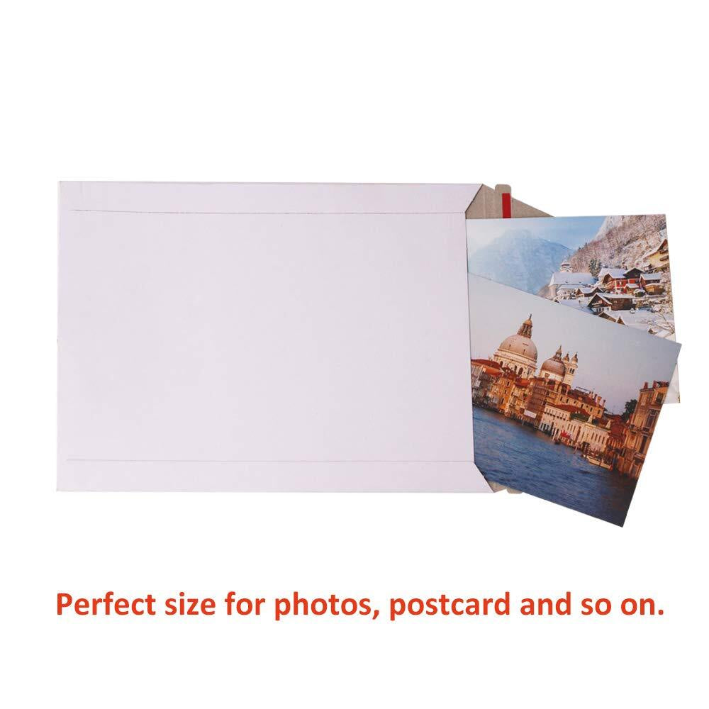100 Pack 6X8 Inch Self Seal Photo Document Mailers Stay Flat White Cardboard ...