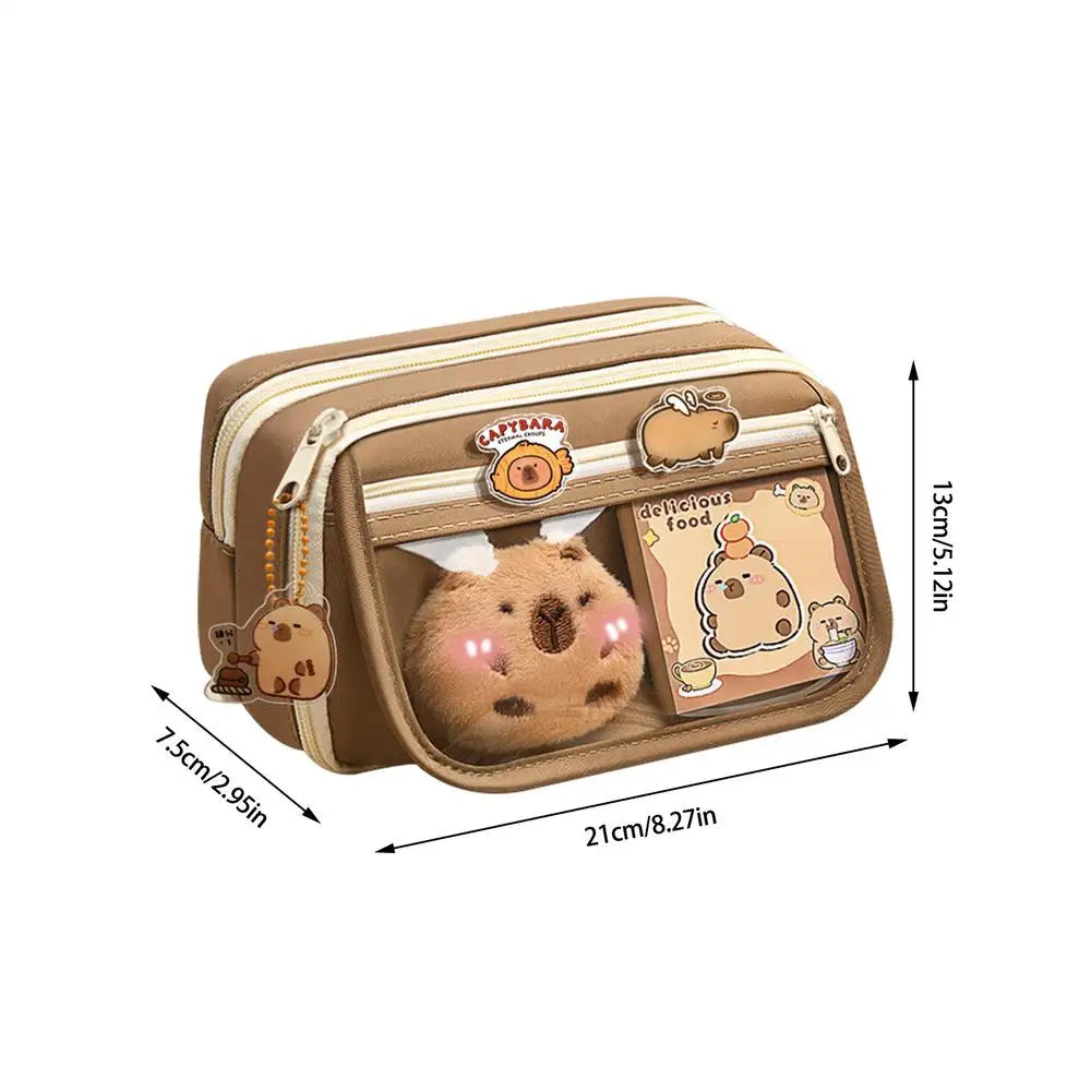 Large Capacity Pencil Case F-Lip Cover Stationery Pencil Bag Simple Capybara Stationery Storage Bag School Office Supplies