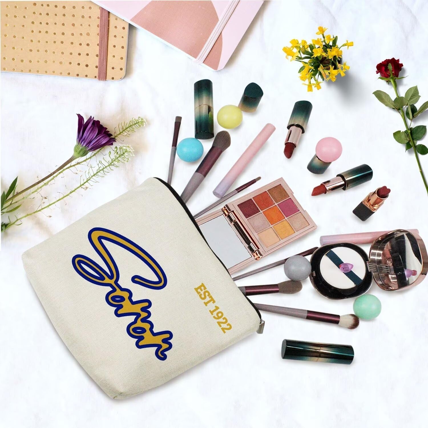 Sorority 1922 Presents Sisterhood Present Soror EST 1922 Canvas Makeup Bag Travel Toiletry Zipper Pouch Greek Sorority Present Sorority Paraphernalia Presents
