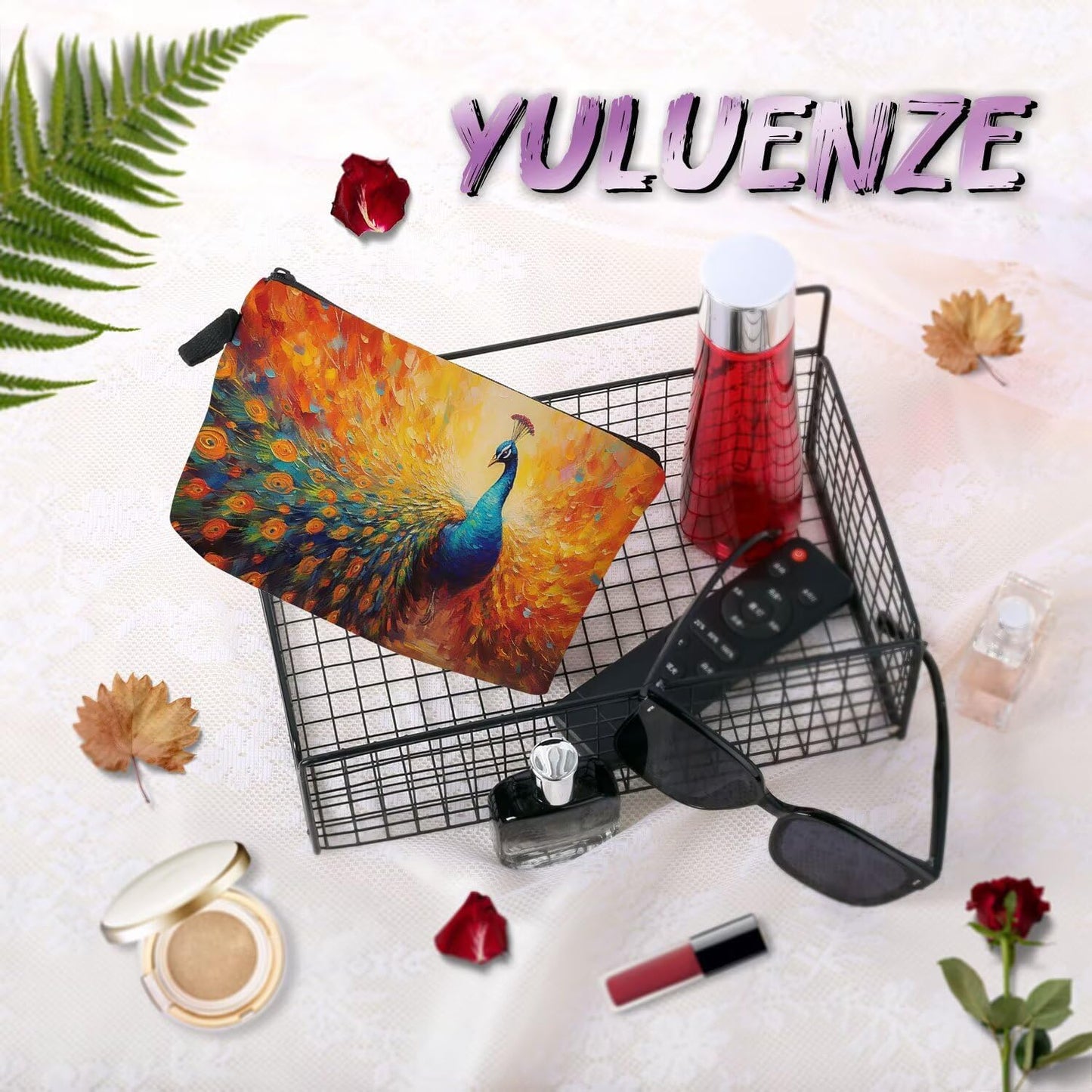 Peacock Present Peacock Pattern Makeup Bag Cute Small Organizer Bag with Zipper Oil Painting Peacock Cosmetic Bag Birthday Present for Peacock Lovers Women Sisters Friends