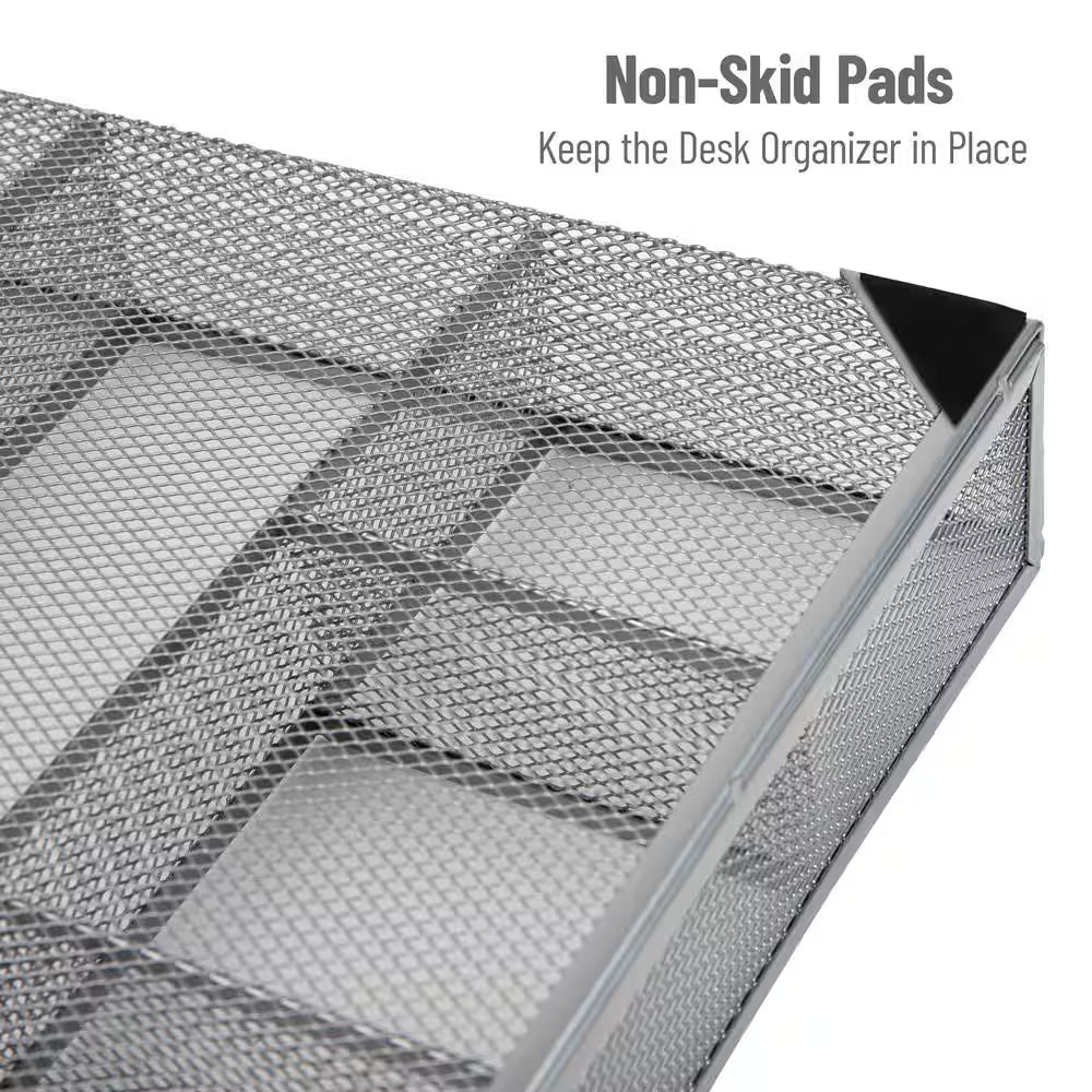 15 In. L X 12 In. W X 2.25 In. H Drawer Organizer Desk Organizer Utensil Organizer, Silver (2-Pack)
