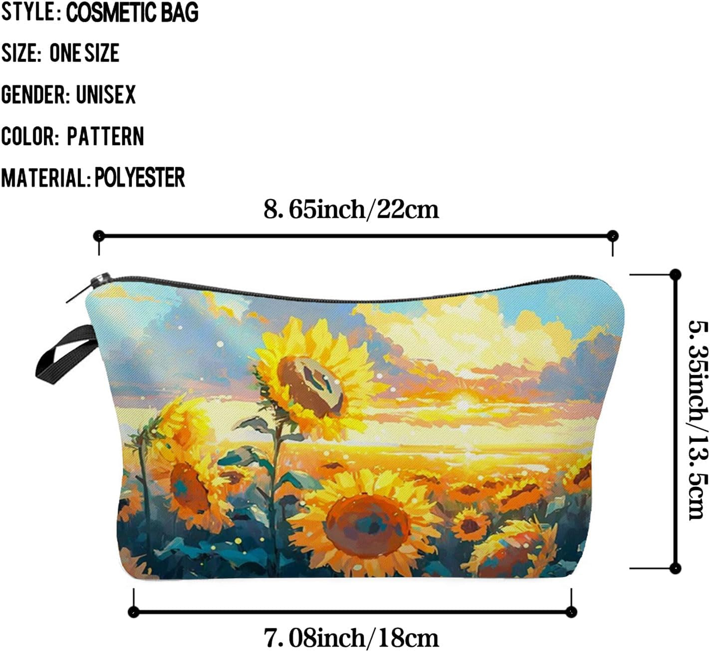 Sunflower Pattern Present Sunflower Field Makeup Bag Cute Small Organizer Zipper Pouch Sunflower Print Cosmetic Bag Birthday Present for Sunflower Lovers Women Friends