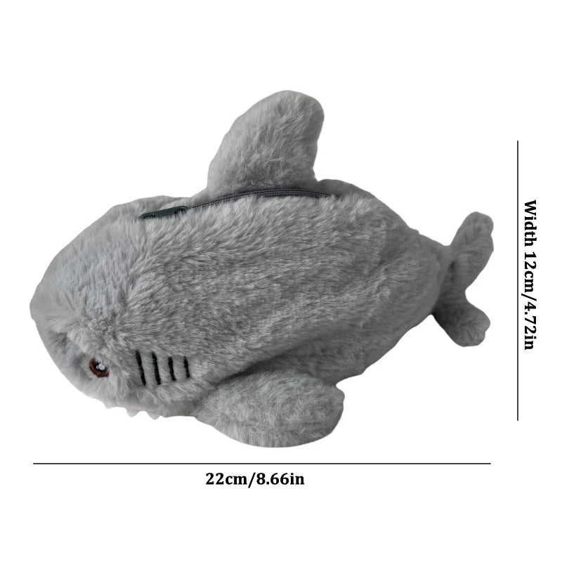 Large Capacity Pen Pouch Stationery Storage Box Cute Plush Ocean Shark Pencil Case Portable Cosmetic Bag School Office Supplies