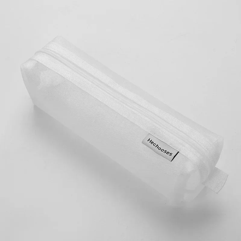 Transparent Stationery Pencil Bag Student Nylon Mesh Pen Case Unisex Large Capacity Pouch School Supplies Stationery Organizer