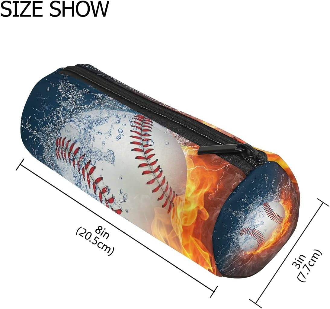 Pencil Bag Sport Baseball Fire Water, Pencil Case Pen Zipper Bag Pouch Holder Makeup Brush Bag for School Work Office2