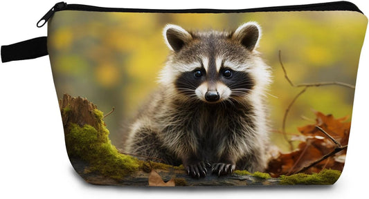 Raccoon Gift Raccoon Makeup Bag Cute Small Organizer Bag with Zipper Cartoon Kitten Raccoon Print Cosmetic Bag Birthday Gifts for Raccoon Lovers Women Friends…