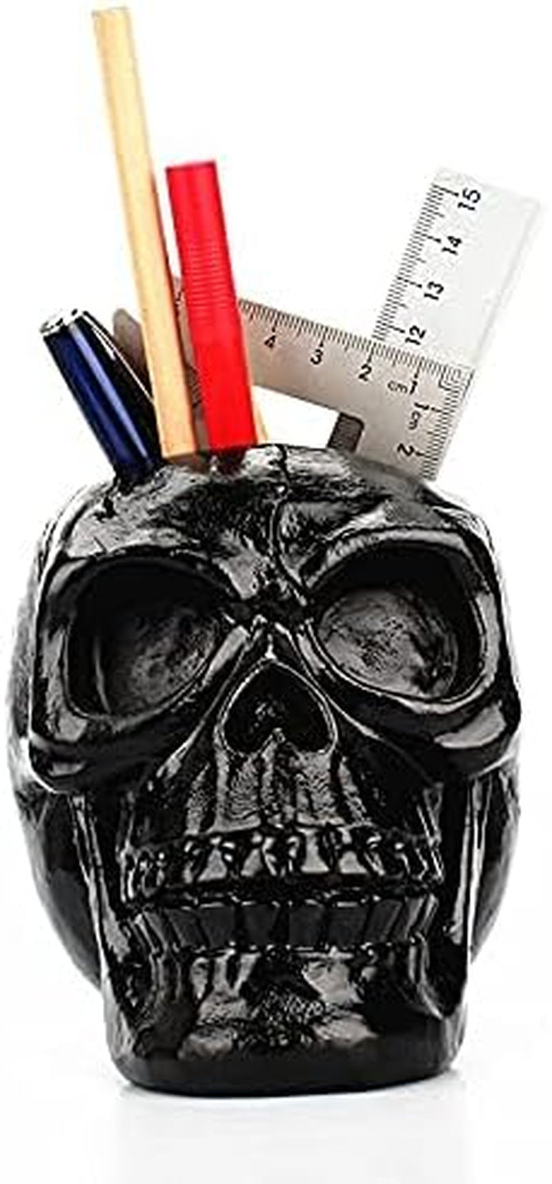 Skull Resin Storage Box Tube Creative All Hallows' Day Skull Head Figurine Skeleton Statue Jewellery Pot Container Pen Holder Black