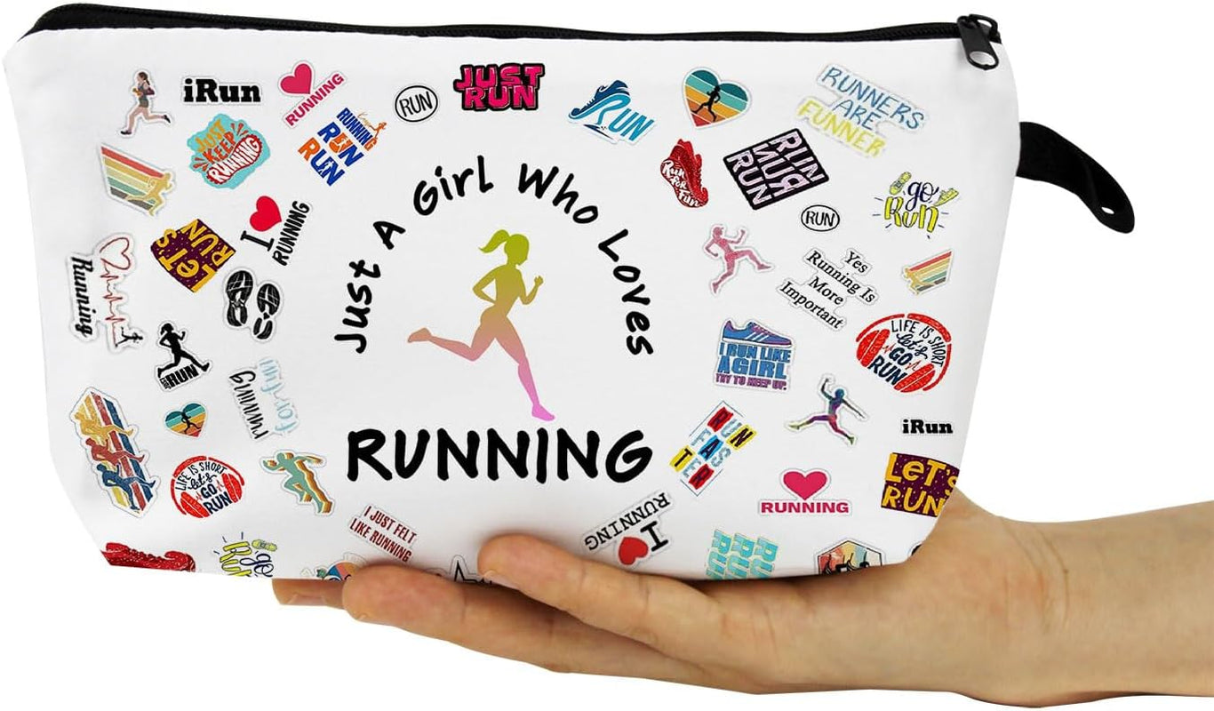 Running Makeup Bag Running Gifts Just Love Running Organizer Bag Travel Toiletry Pouch with Zipper Marathon Gifts Cosmetic Bag for Women Runners Running Lovers Fans