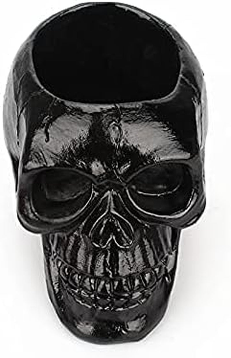 Skull Resin Storage Box Tube Creative All Hallows' Day Skull Head Figurine Skeleton Statue Jewellery Pot Container Pen Holder Black