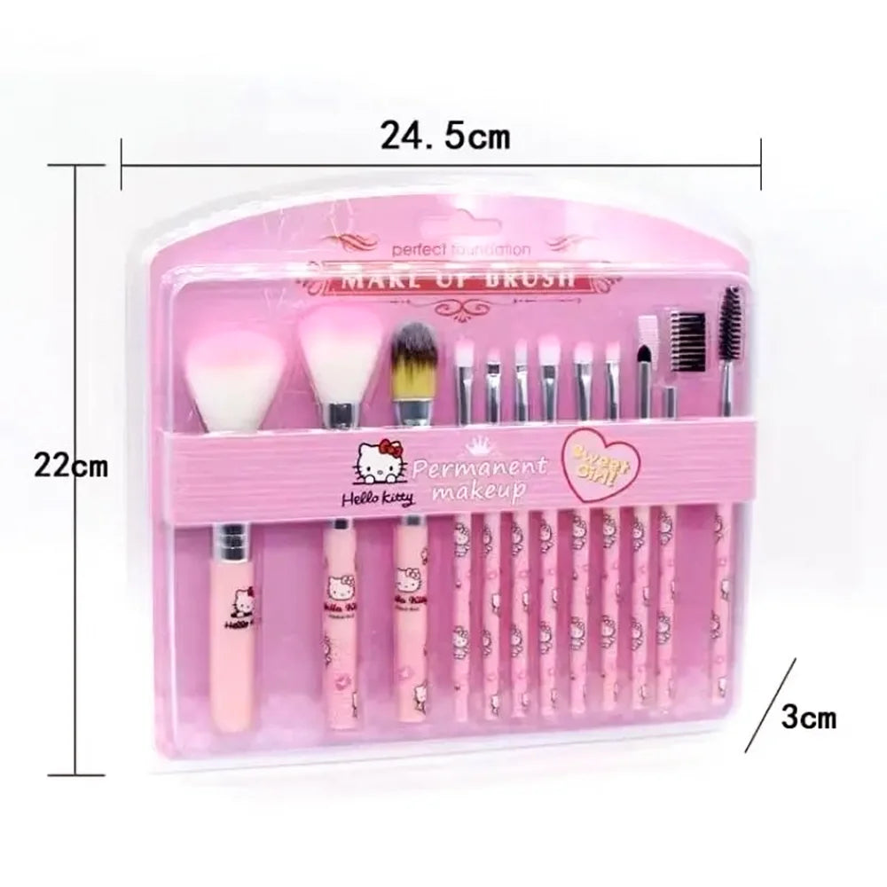 Hello Kitty Sanrio 12Pcs/Set Makeup Brushes Makeup Brushes Ins Girly Heart Cute Man-Made Fiber Beauty Tool Set Holiday Gifts Toy