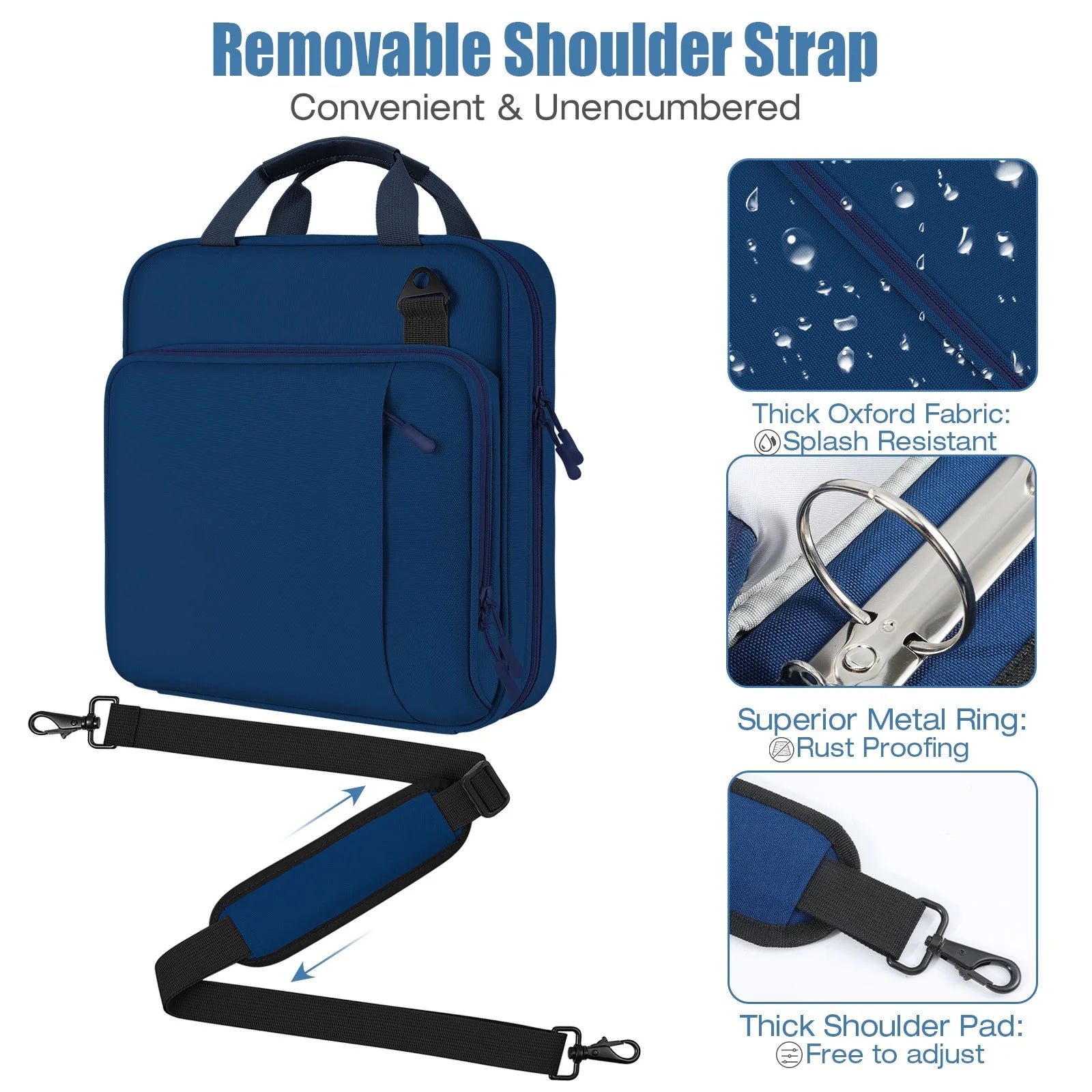 Zipper Binder, 2 Inch 3 Ring 500 Sheet Capacity Multi-Pockets Binder Organizer with Strap Handle, Indigo