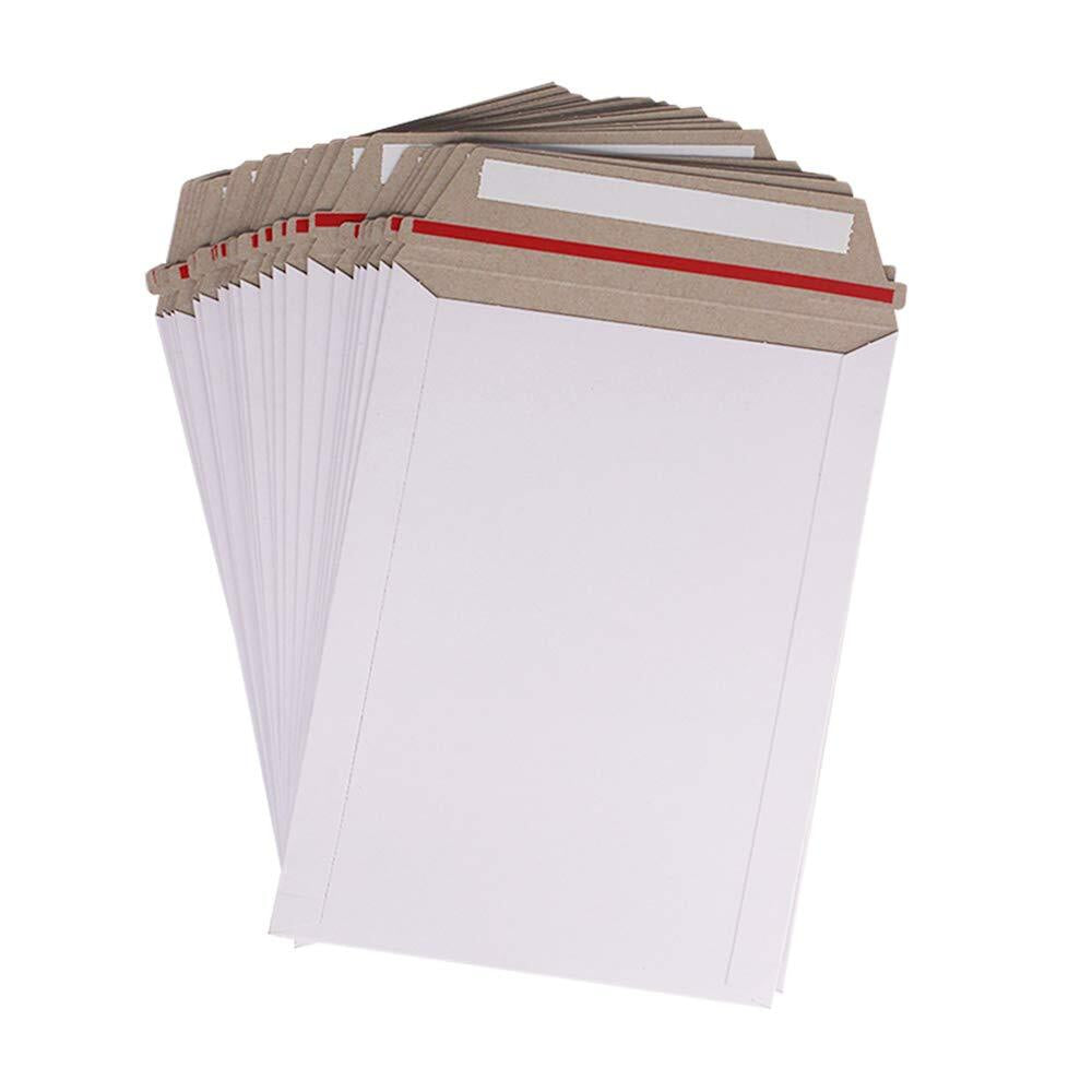 100 Pack 6X8 Inch Self Seal Photo Document Mailers Stay Flat White Cardboard ...