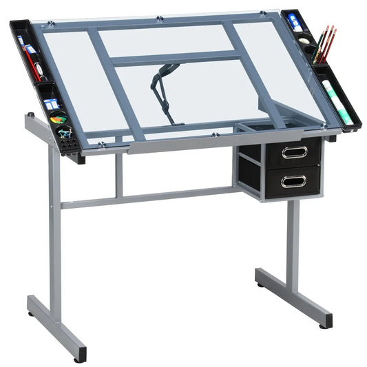Adjustable Desktop Craft Table with Drawers, Black