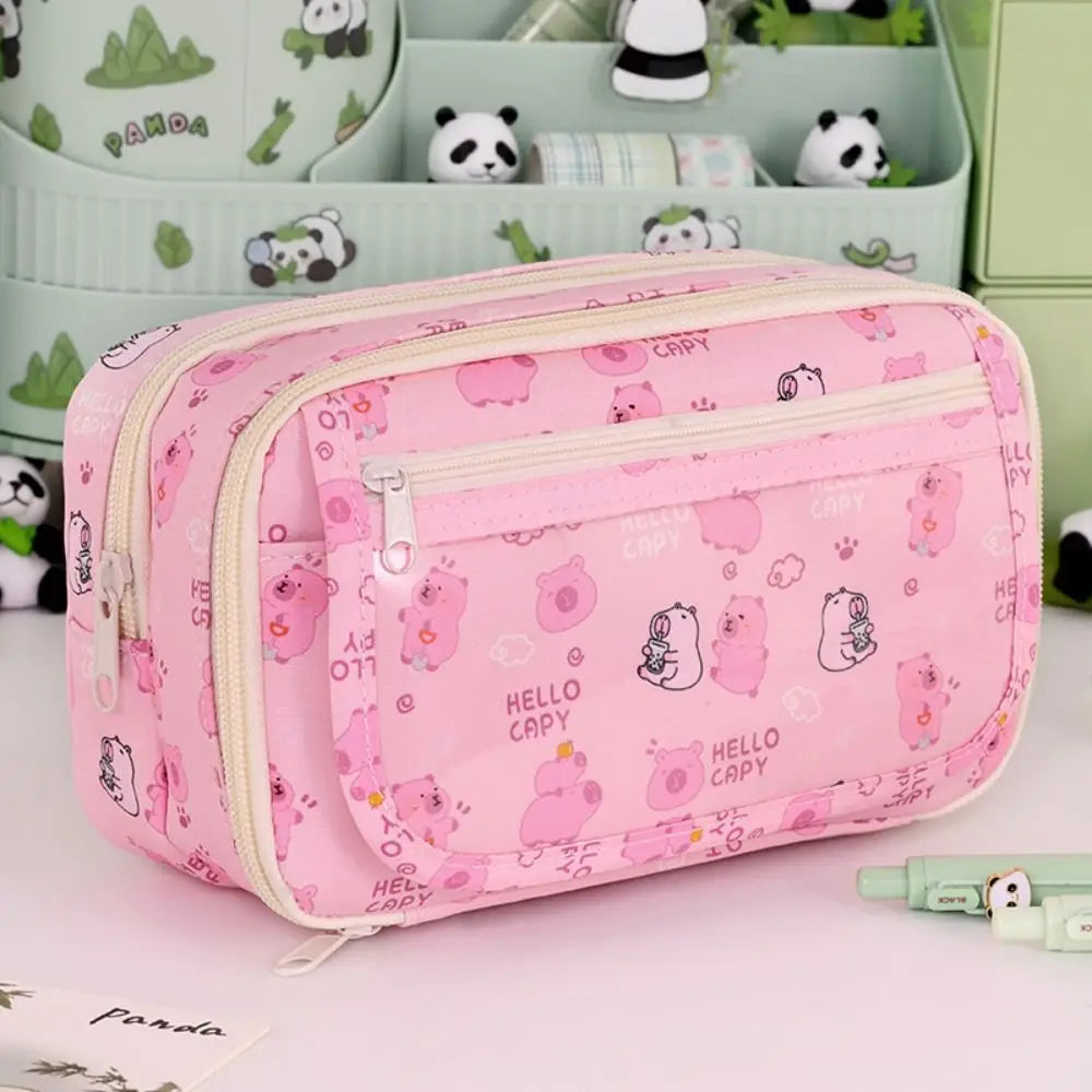 Multi Functional Capybara/Panda Pen Bag Large Capacity Nine-Layer Pencil Case Dirt-Proof Stationery Bag School Office