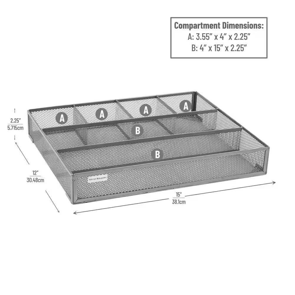 15 In. L X 12 In. W X 2.25 In. H Drawer Organizer Desk Organizer Utensil Organizer, Silver (2-Pack)