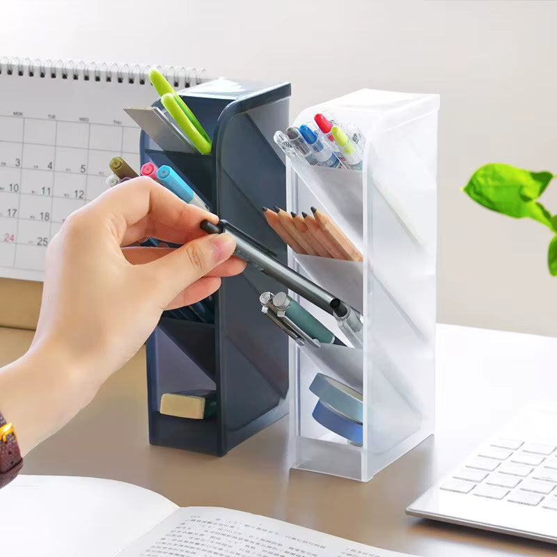 1Pc White/Black Transparent Multifunctional Large Capacity Desktop Stationery Pencil Storage Box