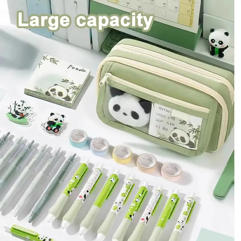 Panda Pencil Case Panda New Large Capacity Transparent Pen Bag Stationery Bag Storage Cute Pencil Pouch Stationery Organizer
