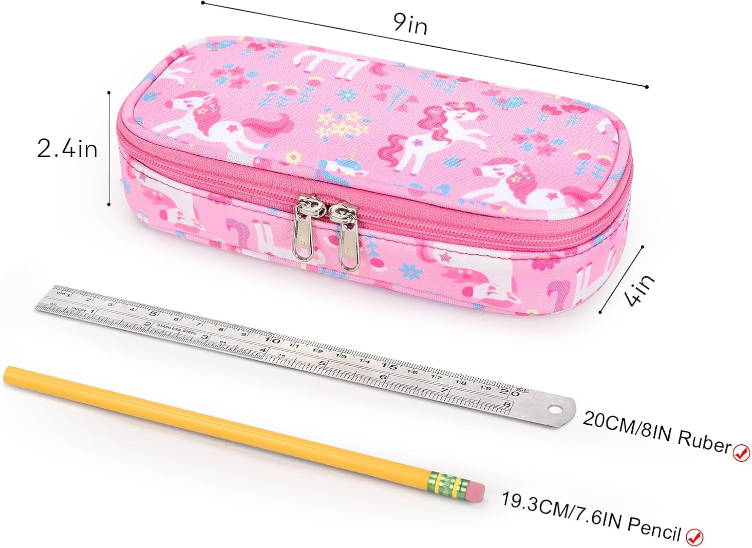 Girls Pencil Case for Kids, Multi-Slot Pencil Pouch, Flower Pink