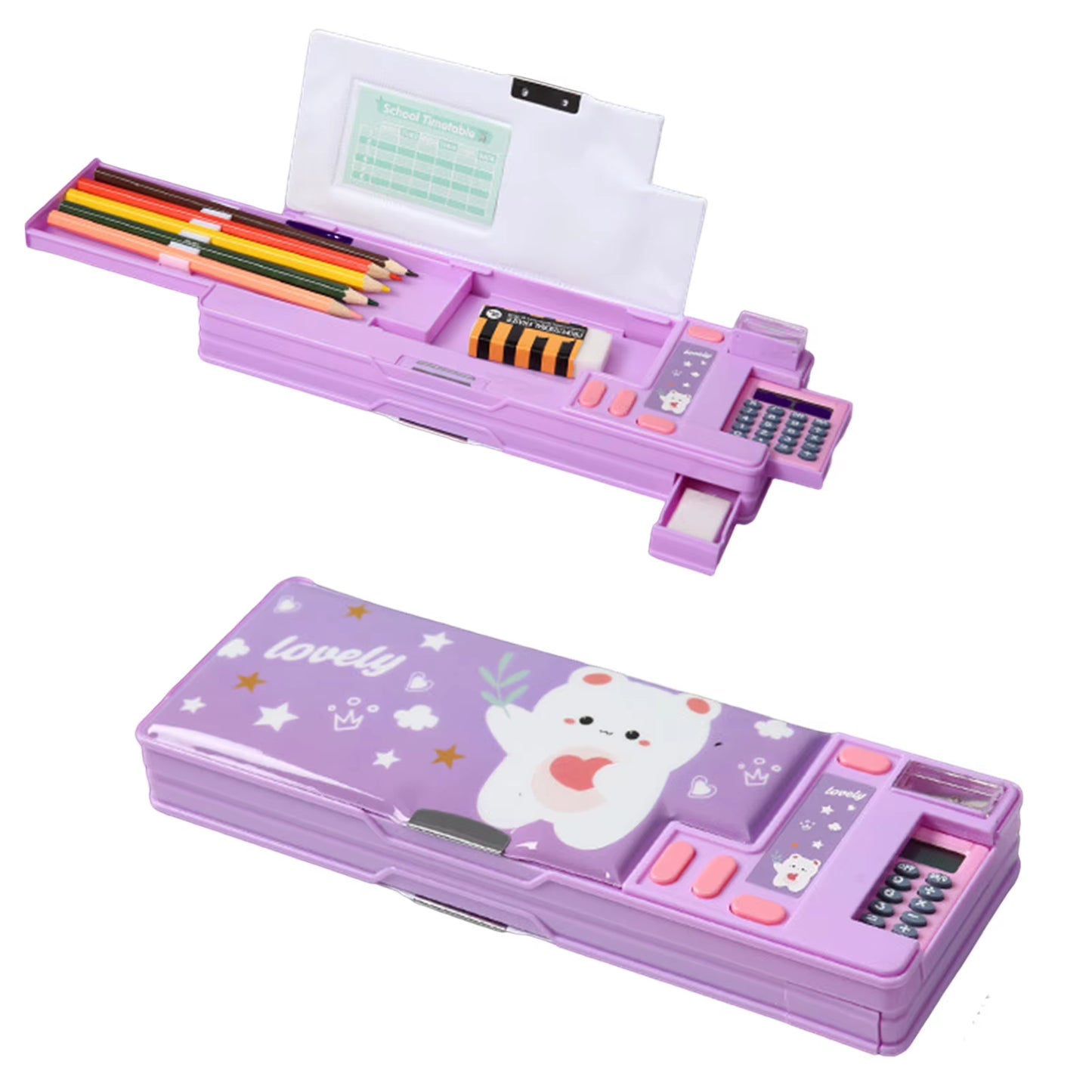 Pencil Cases Stationery Supplies School Cute Cartoon Universe Large Capacity Mulfunction with Calculator and Pencil Sharpener