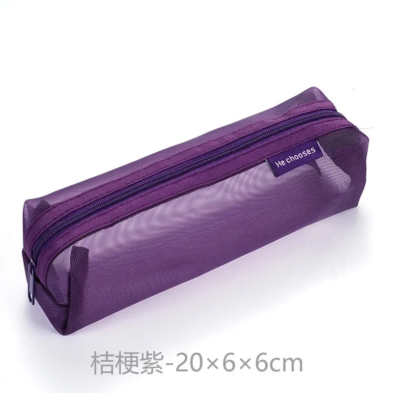 Transparent Stationery Pencil Bag Student Nylon Mesh Pen Case Unisex Large Capacity Pouch School Supplies Stationery Organizer