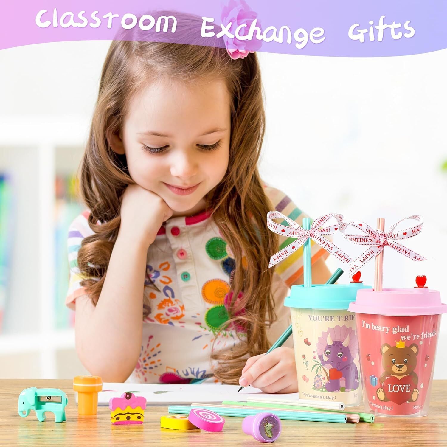 24 Pcs Valentines Day Gifts for Kids Classroom - Valentines Day Stationary Set