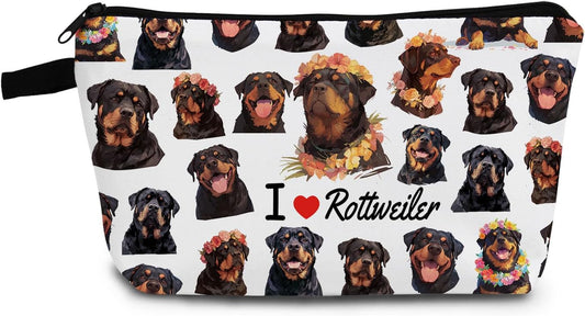 Funny Rottweiler Present I Love Rottweiler Makeup Bag Cute Small Organizer Bag with Zipper Rottweilers Puppy Cosmetic Bag Birthday Presents for Rottweiler Lovers Women Friends