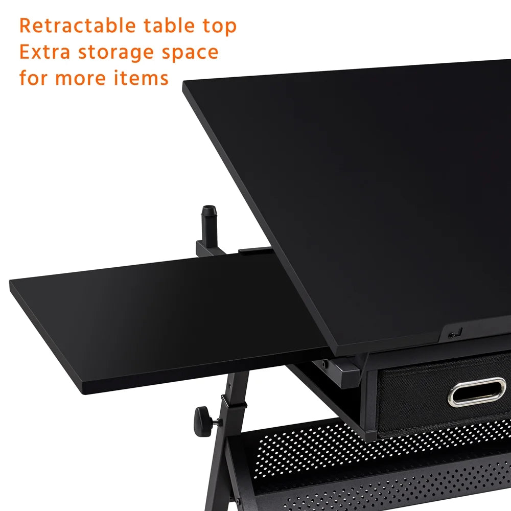 Adjustable Drafting Table with Stool, Black