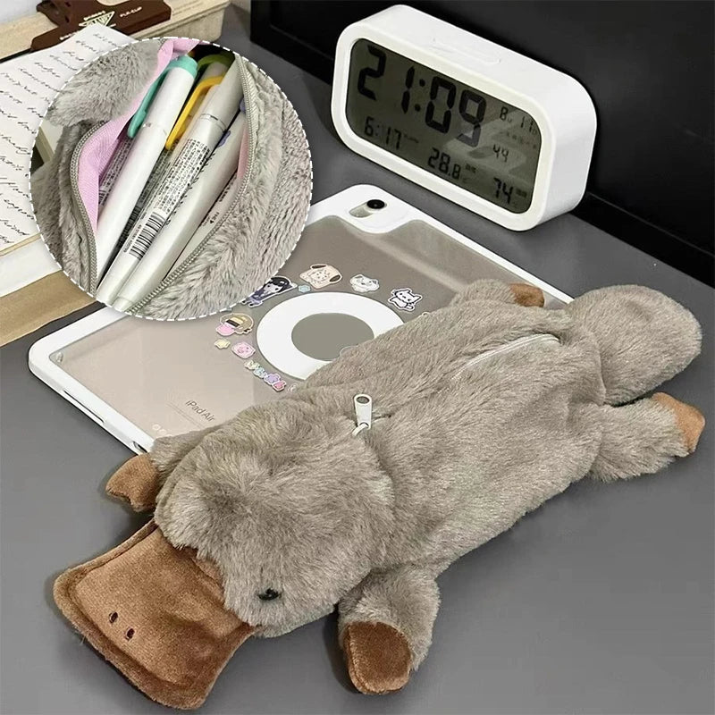 Cartoon Soft Pencil Pouch Pen Bag Makeup Pouch Plush Sea Otter Pencil Case Portable Pen Marker Holder School Supplies