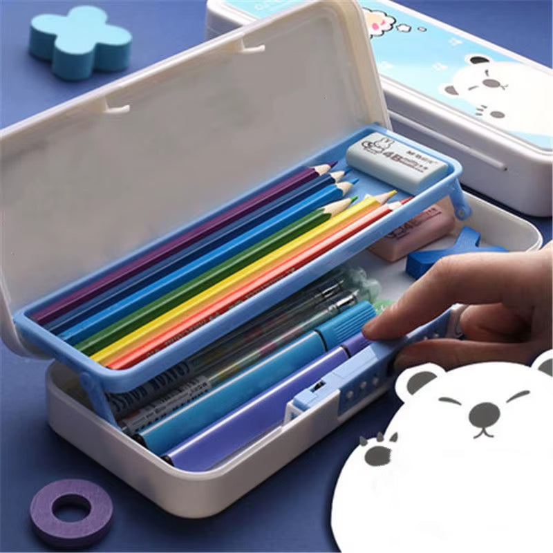 Password Lock Pencil Case Cartoon Animals Plastic Stationery Box School Pencil Cases for Children Pen Case Student Pen Box Gifts