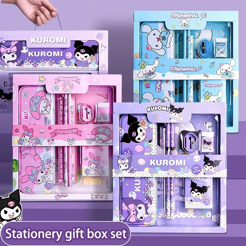 Sanrio Kuromi Stationery Set Cinnamoroll Melody Pencil Eraser Learning Gifts Box Cartoon Stationery Children Term Begins Gifts