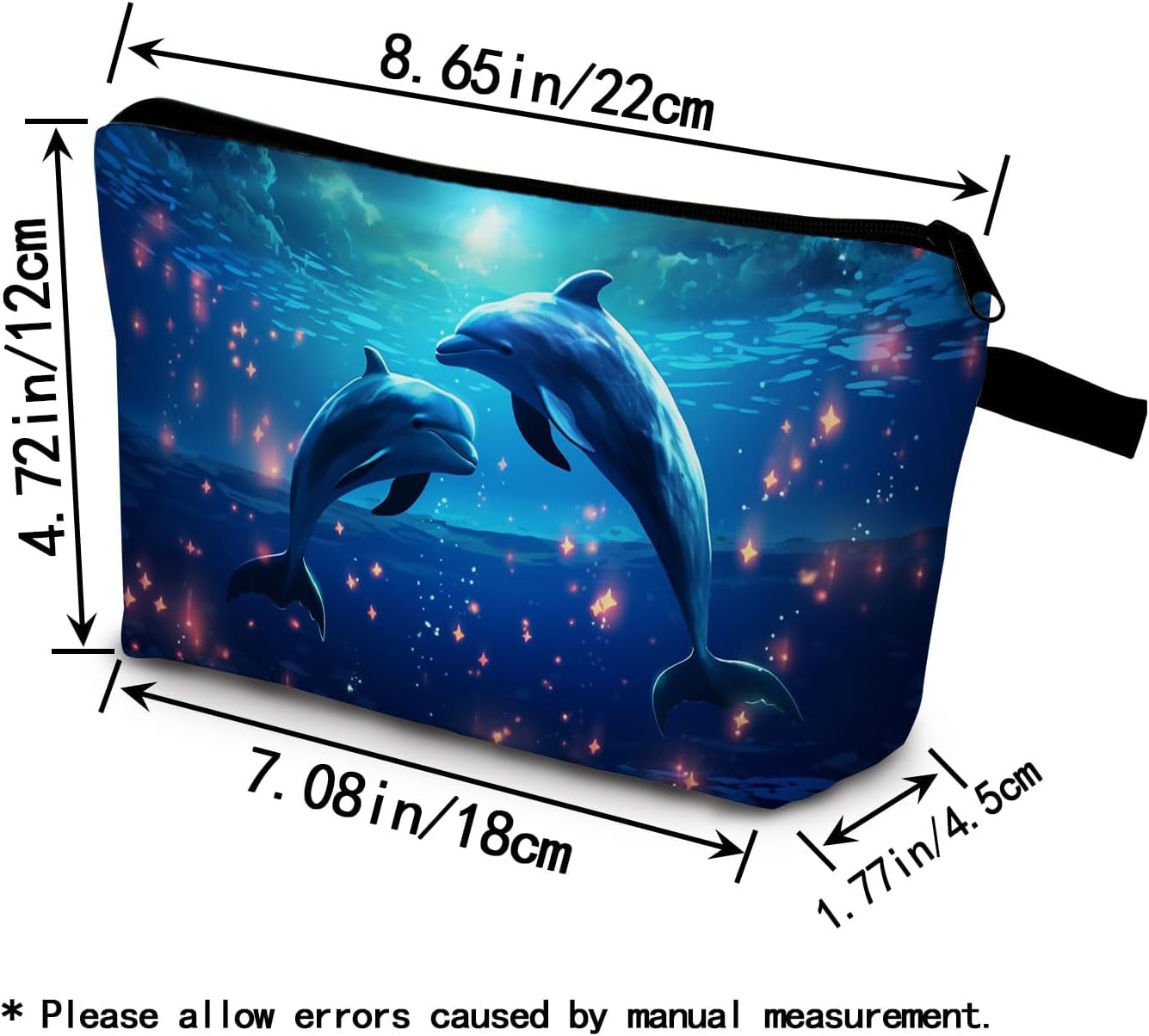 Dolphin Gift Blue Dolphin Makeup Bag Cute Small Organizer Bag with Zipper Lovely Dolphins Cosmetic Bag Birthday Gifts for Dolphin Lovers Women Sisters Friends