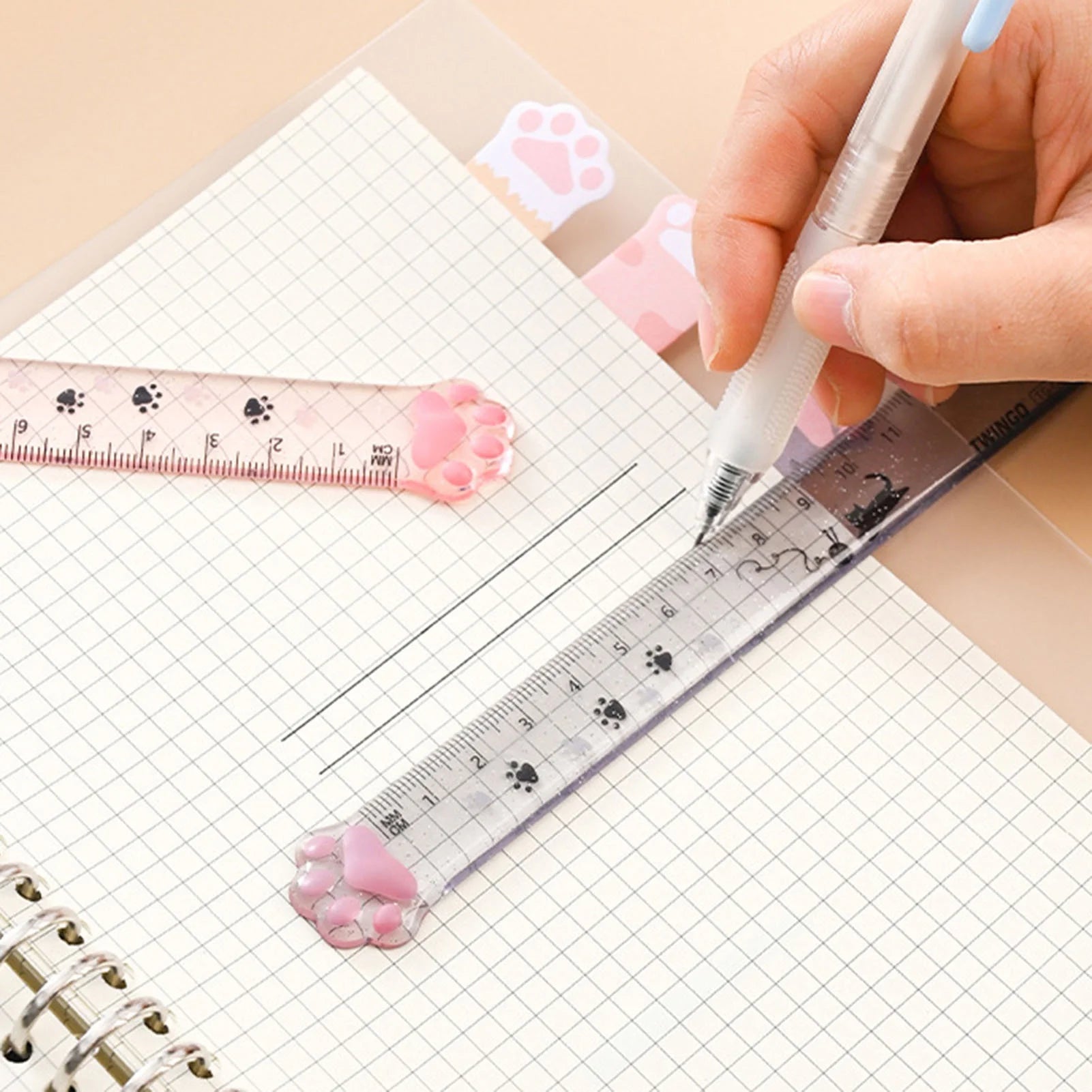 Cat Paw Stationery Set with Retractable Eraser, White