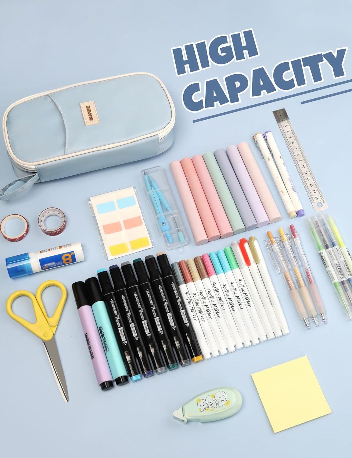 SUNEE Cute Pencil Case, Aesthetic Pen Pouch, Colored Large Pencil Bag with Zippe