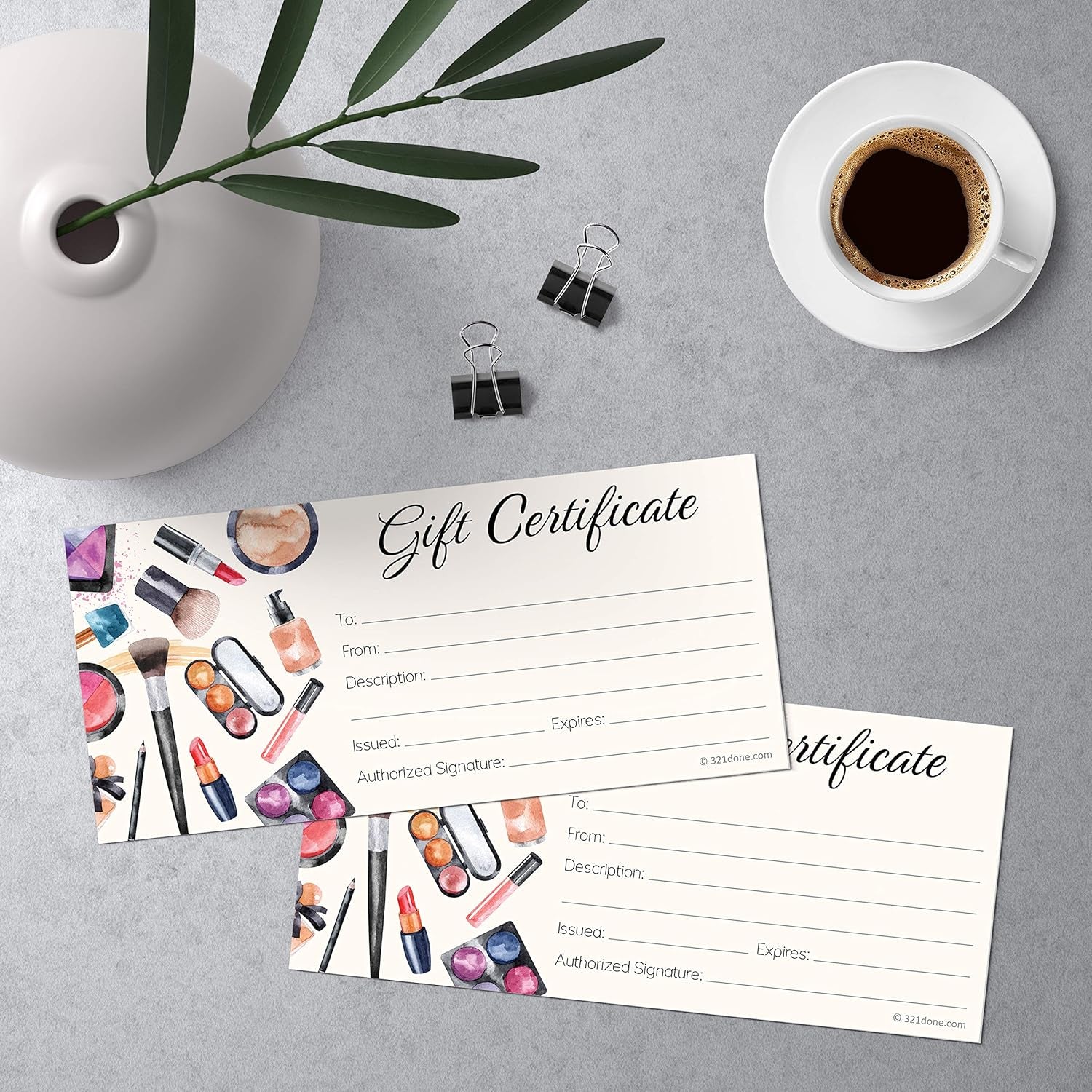 Beauty Gift Certificates (Set of 24 with Envelopes) 4X9 Inches Blank for Makeup Small Business, Voucher, Salon Spa Cosmetics Sales Rep - Made in USA