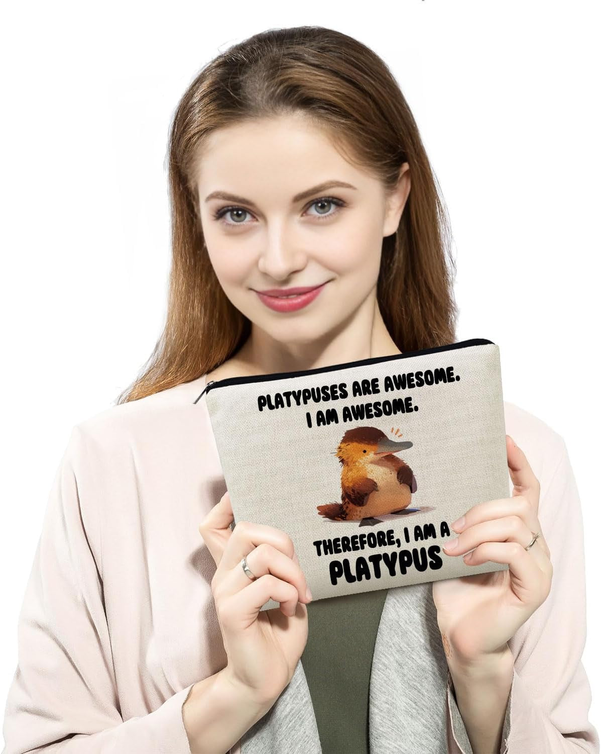 Funny Platypus Present Platypus Canvas Makeup Bag Platypuses Are Awesome Toiletry Zipper Pouch Funny Platypus Cosmetic Bag Birthday Present for Platypus Lovers Women Friends