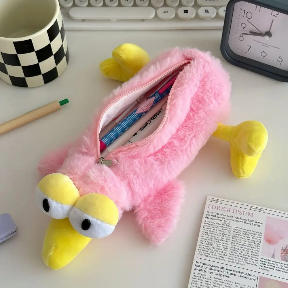 Stationery Organizer Pink Plush Bird Pencil Bag Large Capacity Soft Plush Pencil Case Korean Style Storage