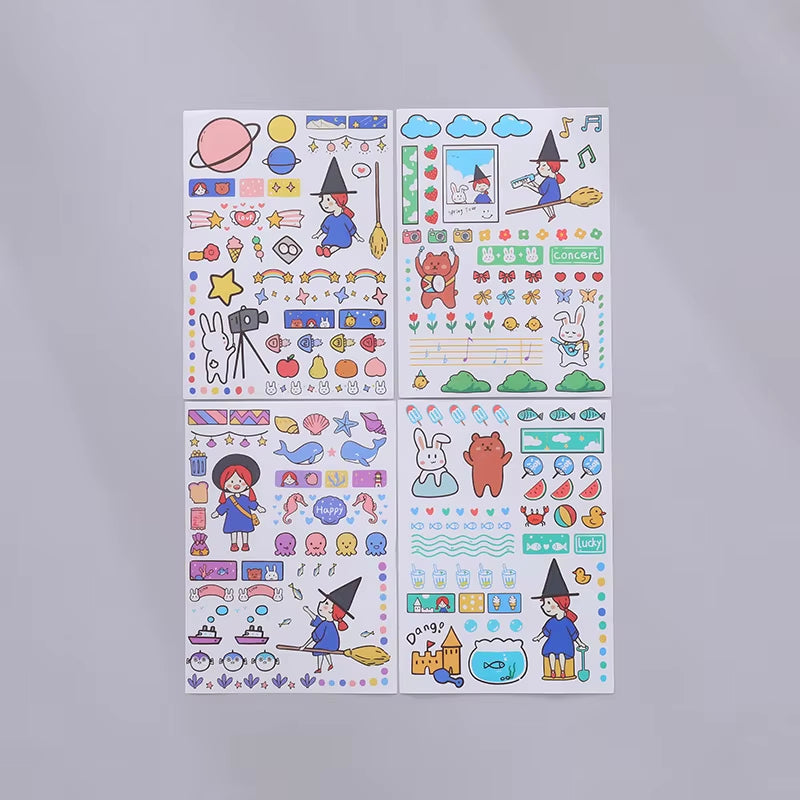 Stickers 4 Sheets/Set Cute Diary DIY Planner Kawaii Sticky Scrapbooking for Girls Decorative Back to School Stationery Supplies