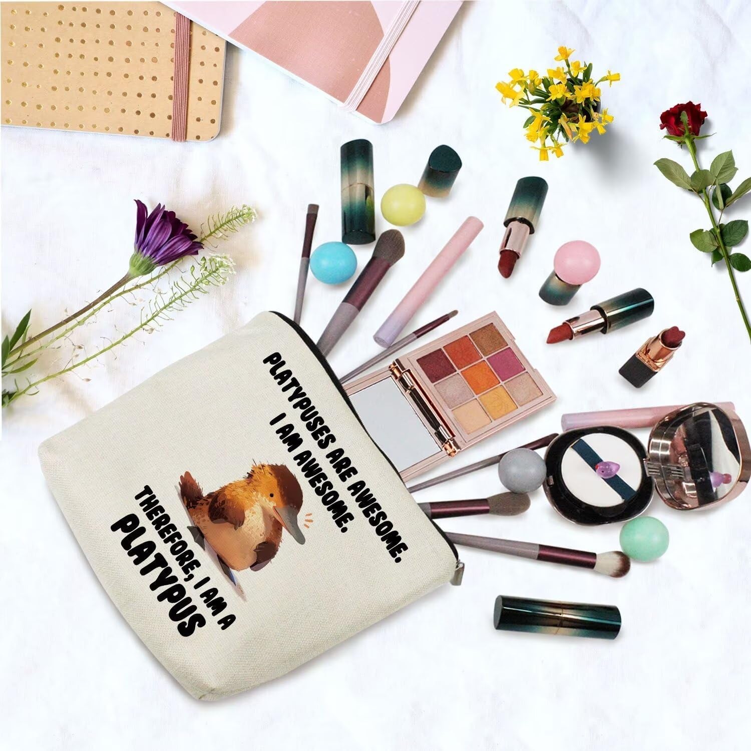 Funny Platypus Present Platypus Canvas Makeup Bag Platypuses Are Awesome Toiletry Zipper Pouch Funny Platypus Cosmetic Bag Birthday Present for Platypus Lovers Women Friends